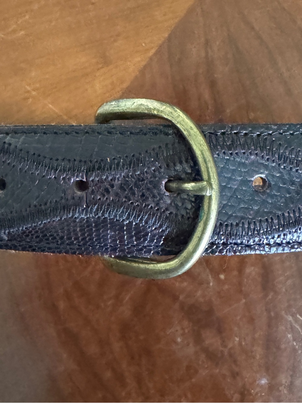 Vintage Dixie Leather Classic Brown Lizard Leather Belt with Brass Buckle